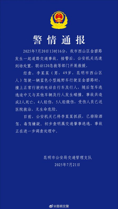昆明警方发布交通事故报告：事故造成2人遇难，9人受伤，涉事驾驶员已被警方控制。-阿旺资源分享网