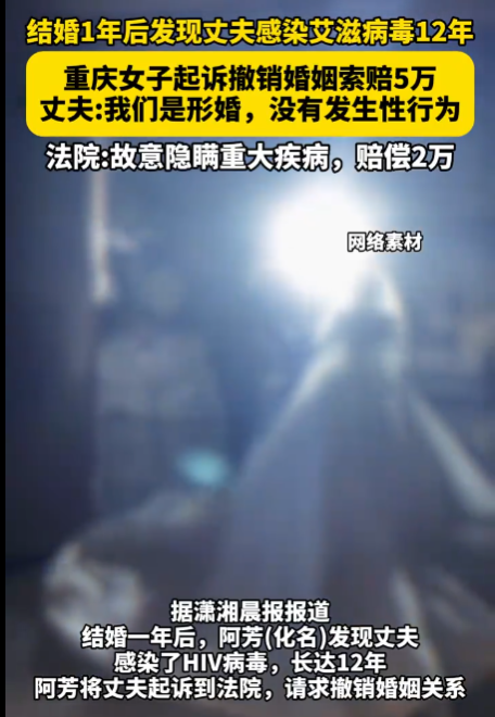 重庆某女士在婚后一年揭露其丈夫已患有艾滋病长达12年，遂向法院提起诉讼，-阿旺资源分享网