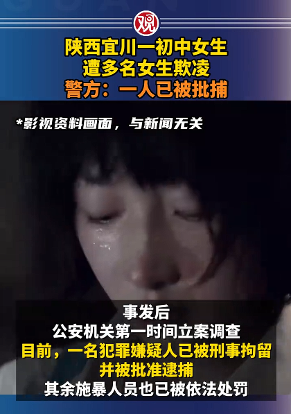 陕西宜川初中女生遭多起欺凌，一名施暴者已被批捕，警方介入调查。-阿旺资源分享网