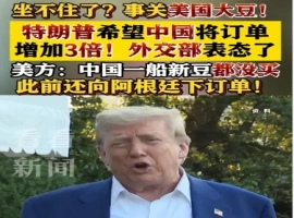 特朗普期望中国能够将大豆采购量提升至原来的三倍，对此，中国外交部作出了回应。-阿旺资源分享网